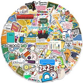 Pack of 100 Back to School Stickers for Students and Children, Colourful Science Scrapbook Sticker Packs for Laptop Water Bottles, Books, Classroom Decorations, DIY Crafts