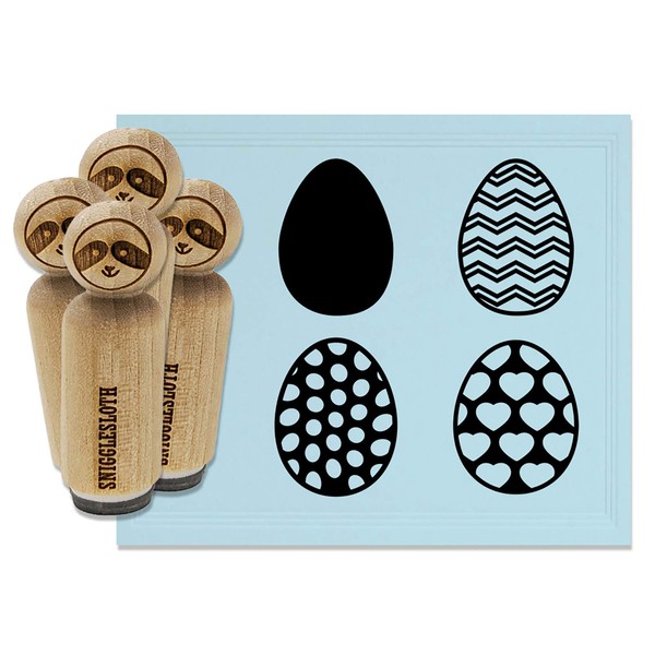 Easter Egg Hearts Polka Dots Pattern Rubber Stamp Set for