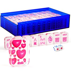 AzulHome American Mahjong Set with One Blue Storage Bag, 166 Premium Transparent Love ABS Plastic Material Tiles 1.18''(30mm) Size, 2 Dices, Mahjong Tile Set (Ma Jong, Mah Jongg, Majiang)