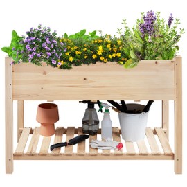 Yaheetech 34x18x30in Horticulture Raised Garden Bed Planter Box with Legs & Storage Shelf Wooden Elevated Vegetable Growing Bed for Flowers, Plants, Backyard, Patio, Balcony, Light Brown