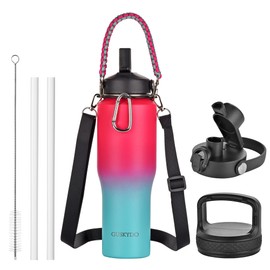 32 oz Insulated Water Bottle with Paracord Handles &Strap, Double Wall Metal Stainless Steel Tumbler Travel Flask with Straw Lid and Spout Lid, Fits in Any Car Cup Holders Keep Cold Hot 24 Hrs