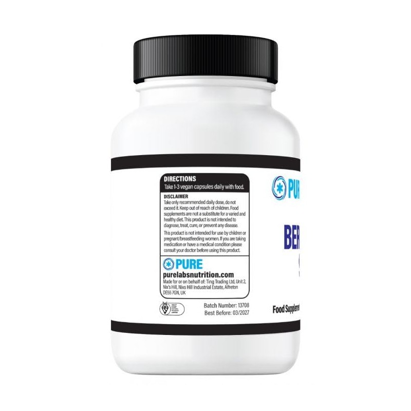 Pure Vitality: Berberine HCL 90 Vegan Capsules 500mg - 98%