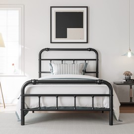 BOSRII Twin XL Bed Frame with Headboard and Footboard, 18 Inches High, 3500 Pounds Heavy Duty Metal Slats Support for Mattress, No Box Spring Needed,Noise-Free, Black