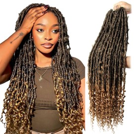 Crochet Butterfly Locs with Curly Ends 36 Inch, Boho Distressed Butterfly Locs Crochet Hair, Ombre Honey Blonde Bohemian Goddess Faux Butterfly Braids with Curly Ends (6 Packs, T27)