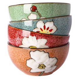 DRNKNSTX Ceramic Soup Bowls for Kitchen, 28oz Flower Bowls Set of 4, Suitable for Breakfast, Lunch, Dinner, Ideal for Ramen, Cereal, Pasta, Grains, Salads, Gifts, Kitchen Decoration