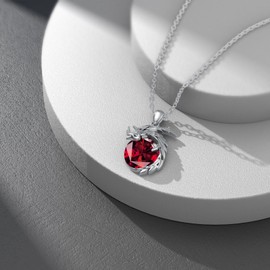 SLIACETE 925 Sterling Silver Dragon Necklace for Women January Birthstone and Dragon Pendant Necklace Dragon Jewelry Gift for Mom Wife Girlfriend Daughter Sister Dragon Lover