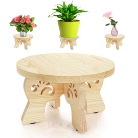 Nagpew Wooden Plant Stand, 10 Inch Small Plant Stool with Engraved Foot, Indoor Sturdy Flower Display Rise for 5-15 Inch Pot, for Decorative Flower, Living Room, Bedroom, Office