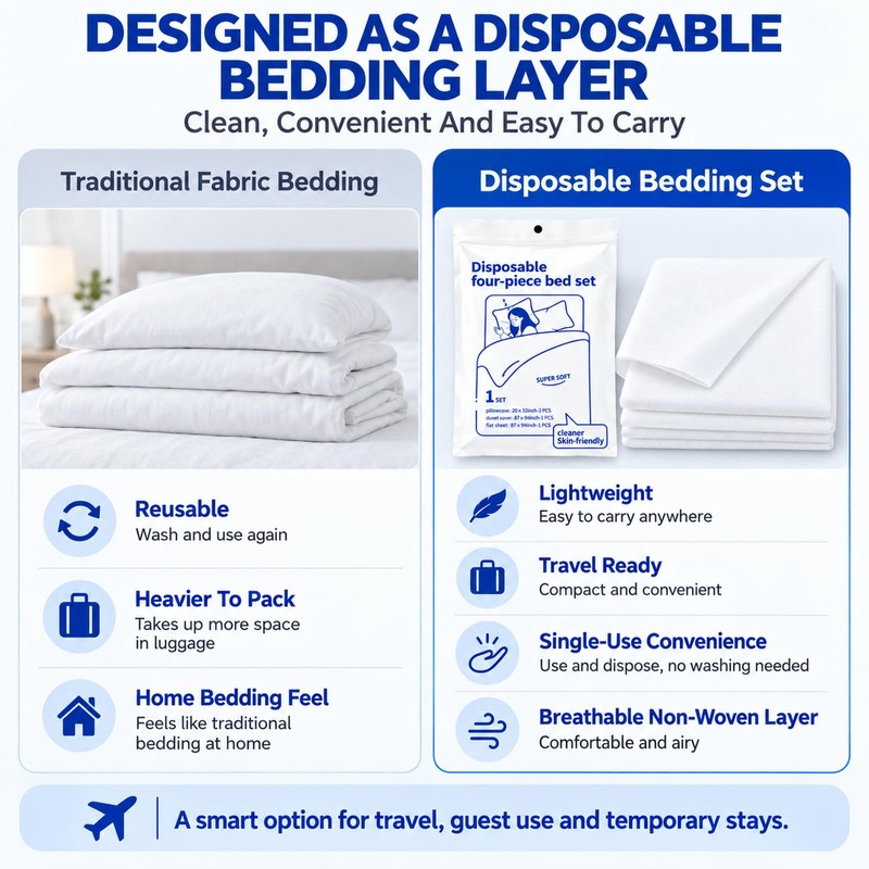 Disposable Bedding Set Queen Size, Single Pack for Hotel Travel