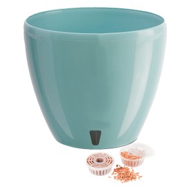 DECOPOTS - Maceta de riego automático - Maceta decorativa para interiores con cartucho de drenaje e indicador de nivel de agua (diámetro 8.8 pulgadas, jade)