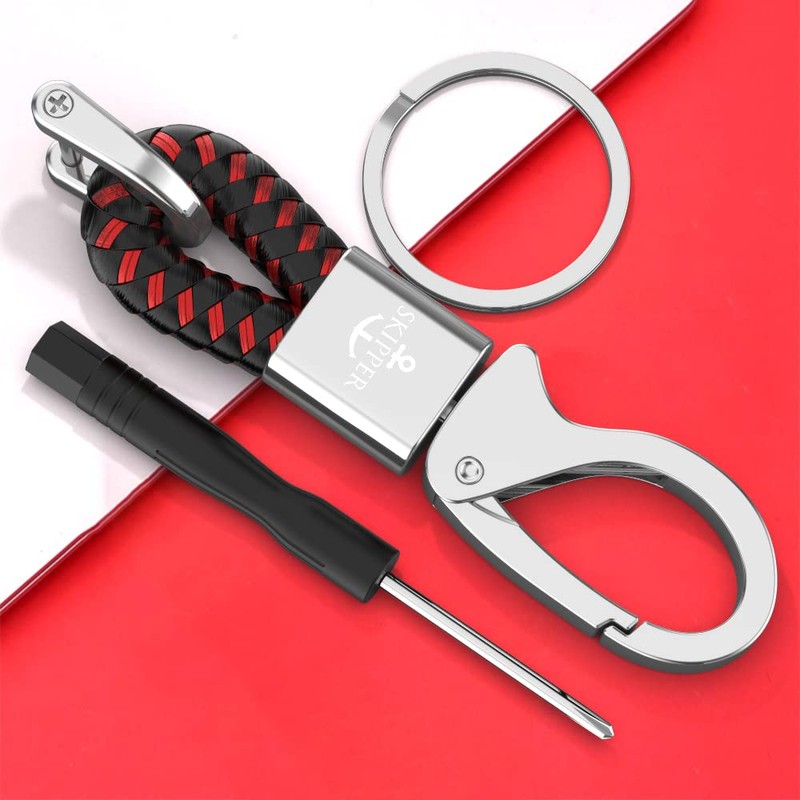 Skipper D-Clip Carabiner Keyring Imitation Leather Gift for Wife Husband
