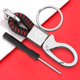 Skipper D-Clip Carabiner Keyring Imitation Leather Gift for Wife Husband Friend Keychain Car Boat Silver 8860, black/red, Unit size
