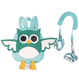 Anti Lost Rope Backpack Detachable Adjustable Cute Cartoon Toddler Safety Backpack with Bracelet Chain Owl Green 2.5 Meters