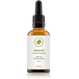 Vitamin D3 Tropfen hochdosiert - VEGAN - 50 ml - Premium Vitamin D3 mit 1.000 IE (25 µg) - Optimale Bioverfügbarkeit - ohne unnötige Zusätze