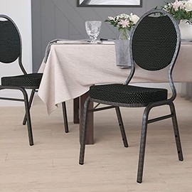 Flash Furniture HERCULES Series Teardrop Back Stacking Banquet Chair in Black Patterned Fabric - Silver Vein Frame