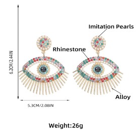 Pearl Eye Earrings, Colorful Evil Eye Dangle Earrings for Women, Bohemian Beaded Eye Earrings, Sparkling Eye Statement Earrings Evil Eye Boho Jewelry, Rainbow Eye Drop Earrings for Girls