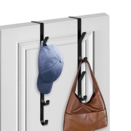 flintronic 2Pcs Over Door Hooks, 5 Hooks Over Door Hanger, Vertical Over The Door Coat Hanger, Heavy Duty Stainless Steel Door Hanger for Bedroom Towel, Clothes, Hats, Bags (Black)