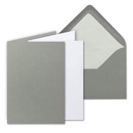 25 Sets - Large Graphite (Grey) Matte Card Pack with 25 Folding Cards, Matching White Inserts & 25 Lined Envelopes - DIN B6, 12 x 17 cm - 120 x 170 mm