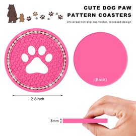 ZNDAW 2 PCS Bling Paw Car Cup Holder Coaster, 2.75 Inch Anti-Slip Car Cup Holder Insert Coasters, Crystal Rhinestone Auto Drink Cup Mat, Car Interior Accessories for Women Girls (Dark Pink)
