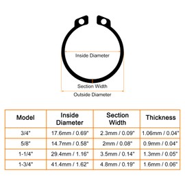 uxcell 15 Pcs External Retaining Rings, 41.1mm 65Mn Carbon Steel, External Circlip Snap Rings Round Wire Snap Rings for Valves Electrical Appliances, Black