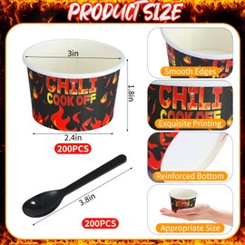 200 Pcs Chili Cook Off Party Decorations Include 5 oz Chili Cook off Tasting Cups and Plastic Spoon for Competition Mexican Party cooking Supplies