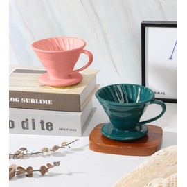 Wmazio Pour Over Coffee Dripper - Ceramic Pour Over Coffee Maker Cone, Porcelain Coffee Drip, Pour Over Single Cup, Manual Brew Maker for Home, Cafe, Office - 1-4Cup, V60 Size 02 (Light Coral)