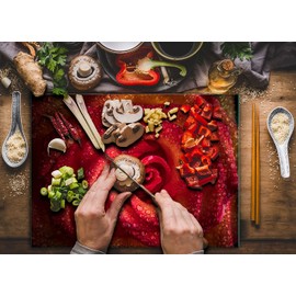 TMK, Glass Chopping Board 30 x 22 cm with Flowers Rose Design Chopping Board Hob Cover Plate Decorative Glass