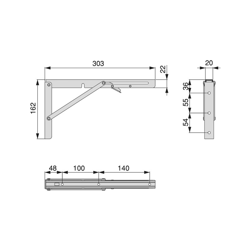 Emuca - 303mm Folding Shelf Brackets Set of 2 Shelf