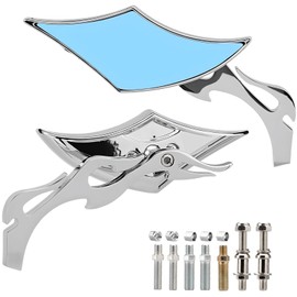 DgNeLai Motorcycle Mirrors Chrome Diamond Rearview Side Mirror Blue Lens 8MM 10MM 360 Degree Universal Replacement for Harley Softail Dyna Sportster Street Bike Scooter Chopper Cruiser