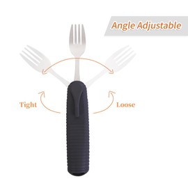 Forzaddik Adaptive Utensils Spoons Forks Set,Open Handle Design Provides Several Positions for Arthritis, Disabled People, Elderly (Black)