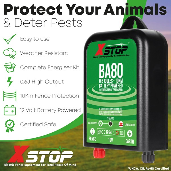 XSTOP 12 Volt Battery Powered Electric Fence Energiser XSTOP BA80