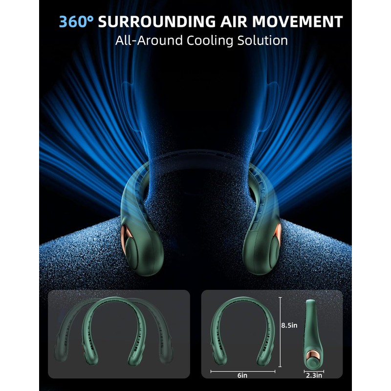 JIAGE Neck Fan, Portable Neck Fan Rechargeable, 5200mAh Battery Operated,