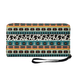 Mumeson Cow Stripes Long Wallet Wristlet Wrist Strap Long Purse Change Handbag with Wristlet Flag Wallet for Card Key ID Card and other Accessories