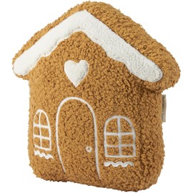Primitives by Kathy Shaped Pillow-Gingerbread House, 12" x 12" x 3", Brown and White