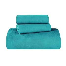 Superior Cotton 3-Piece Bedspread Set, Home Bed Decor, Warm Bedding, 1 Oversized Bedspread, 2 Pillow Shams, Medium Weight Blanket, Medallion Scroll, Matelasse Woven, Victory Collection, Queen, Teal