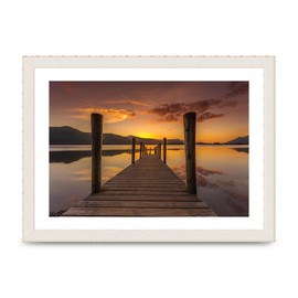 Lithobee - Ashness Jetty Sunset Keswick Lake District - Printed Wall Art Design in Sizes A2, A3 & A4 Framed in a Stylish Quality Coloured Frame or Unframed (A4 White Grain Frame)