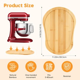 Ottkids Bamboo Mixer Slider Mat for KitchenAid 5-8 Qt Tilt Head Stand Mixer, Appliance Sliding Mat for Kitchenaid 5-8 Qt Stand Mixer, Kitchen Countertop Storage Accessories Mixer Moving Tray