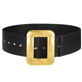 TRIWORKS Christmas Santa Claus Belt Adults Black Pirate Belt Novelty Accessory Santa Claus Costume Belt with Gold Buckle, Black, Fit Size 36"-43"