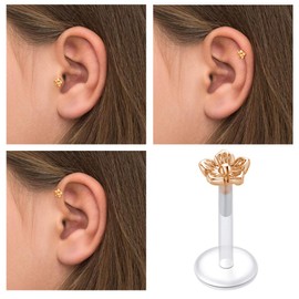 VFUN 16G Horseshoe Cartilage Earrings Nose Lip Eyebrow Rings Clear Lip Piercings Stainless Steel & Bioflex Helix Tragus Conch Earrings for Women Men Rosegold