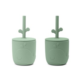 Done by Deer Peekaboo Straw Cup 2-Pack Wally Green – Toddler Cups with Straws – Spill-Proof, Easy-to-Clean, and Shatterproof