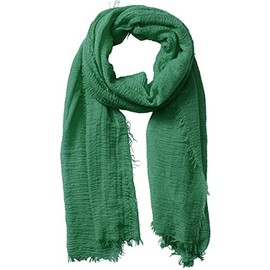 XRDSS Summer Cotton Blend Crinkle Vintage Soft Scarf with Fringed Edges 35" × 70" (Christmas Green)