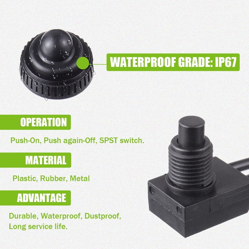EPLZON KP-107 Waterproof Push Button Switch 12V ON/Off SPST Switch