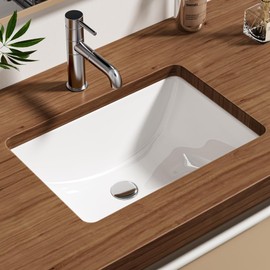 Enbol Undermount Bathroom Sink Rectangle 18x13 Inch White Ceramic Vessel Sink Under Counter Lavatory Vanity Vessel Sink with Overflow ECU1611