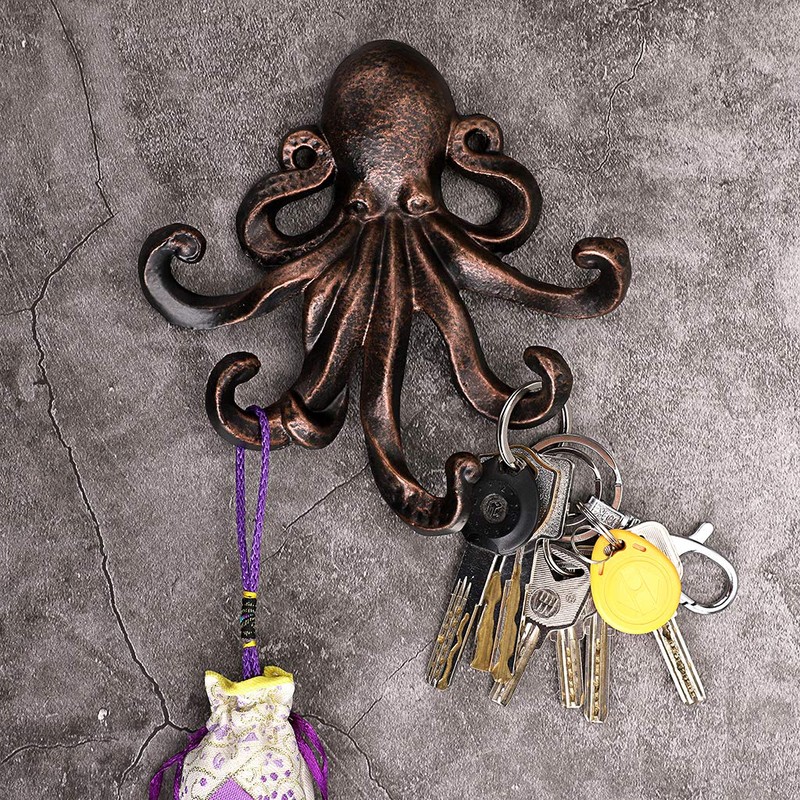 BSTKEY Cast Iron Octopus 5 Tentacles Decorative Wall Hook -