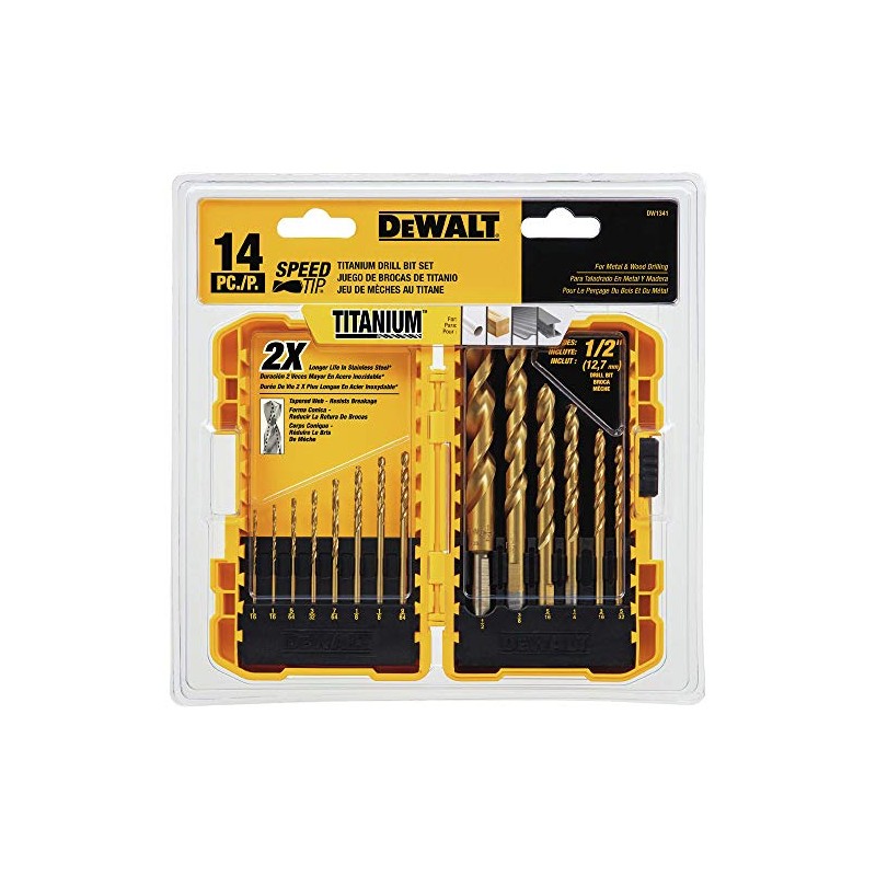 DEWALT DW1341 14-Piece Titanium Nitride Speed Tip Drill Bit Set
