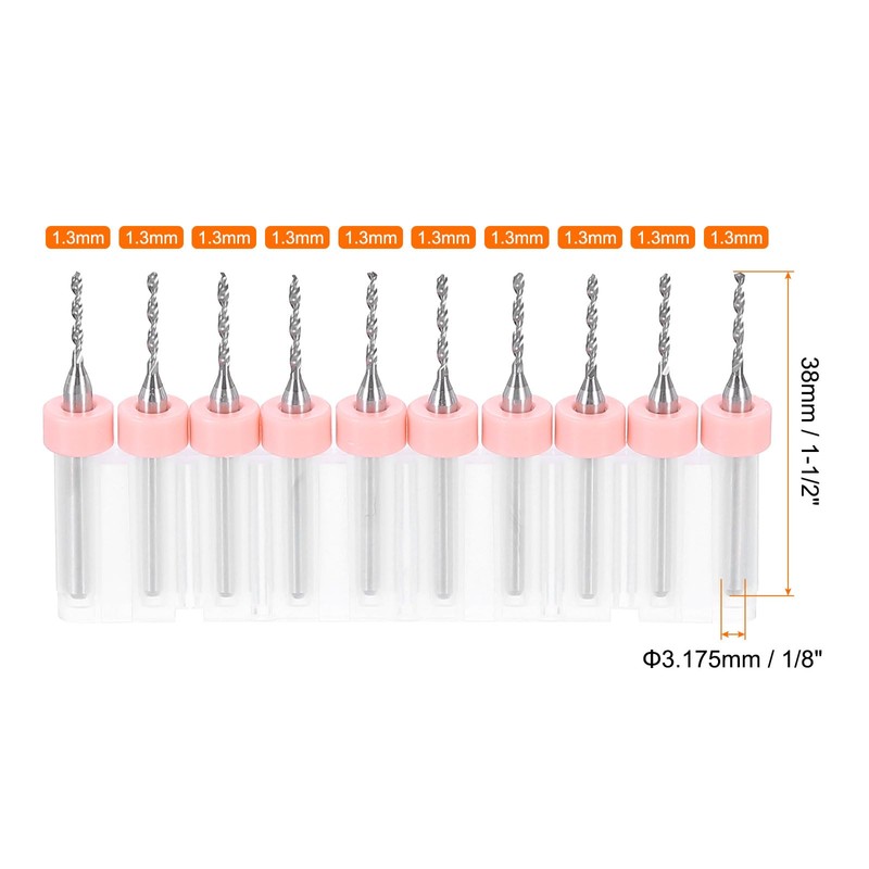 sourcing map 10pcs PCB Drill Bit Set 1/8" Shank 1.3mm