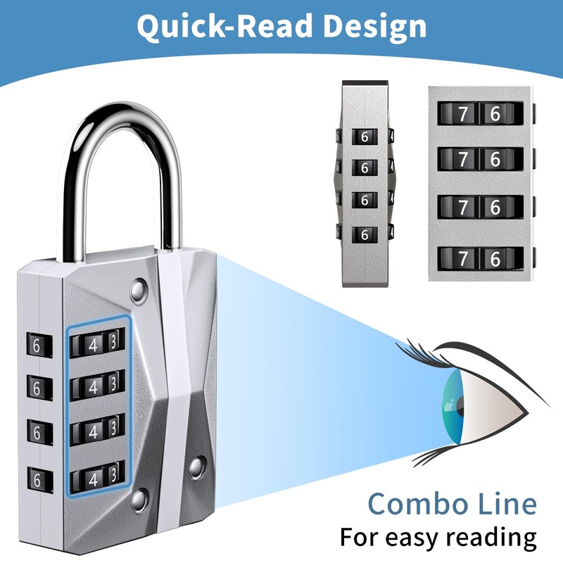 Heavy Duty, Combination Lock 4 Digit, Resettable, Waterproof Metal, School/Gym
