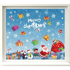 DERAYEE Christmas Window Pictures, 8 Sheets Christmas Snowflakes Window Stickers Santa Claus Snowman for Christmas Shop Window