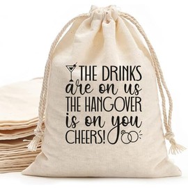 MS The drinks are on us The hangover is on you printed Party Favor bags - Cotton Drawstring closure - Bachelorette hangover kit bags - Hangover Recover Kit Wedding Party Gift Bags - 5 * 7 Inch bags Set of 10 D2