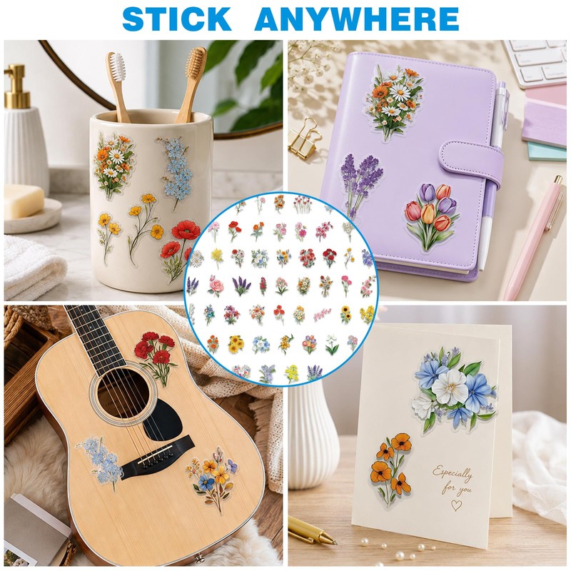 Amlif 120PCS Flower Stickers for Scrapbooking, Floral Scrapbook Stickers