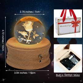 Kibuhain 3D Crystal Ball Music Box with Projection LED Light and Rotating Wooden Base, Best Gift for Birthday, Valentine's Day, Music Boxes for Women Mom Girls-Castle in The Sky